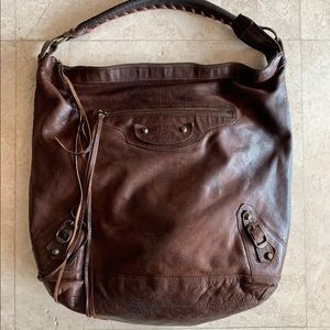 BALENCIAGA chocolate brown leather day hobo bag